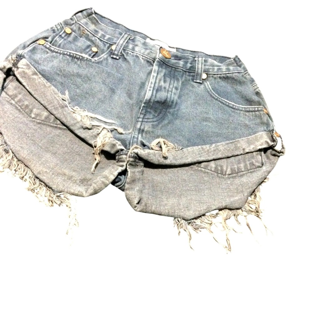 One x OneTeaspoon Blue Denim Distressed Cut Off Shorts Size 22 High Rise Raw Hem